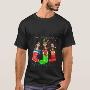 Womens Monkey in Xmas Socks Funny Holiday Ugly Swe T-Shirt