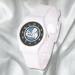 Women's Monogram Volleyball Watch Silicon Bracelet<br><div class="desc">Personalise this modern sporty watch with a slightly grunged blue and white volleyball graphic in the centre and black and white accents. Just edit the letters in the easy Zazzle editor. Many other bezel and band style options available to select from to customise further to make it a gift for...</div>