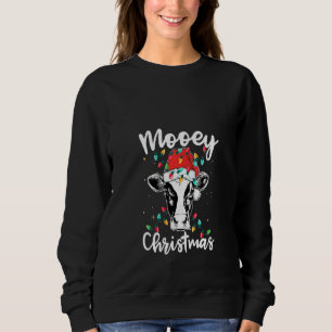 Womens Mooey Christmas Santa Heifer Xmas Lights Co Sweatshirt