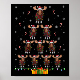 Womens Moose Santa Hat Xmas Lights Men Women Chris Poster