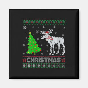 Womens Moose Xmas Tree Lighting Ugly Christmas Swe Magnet