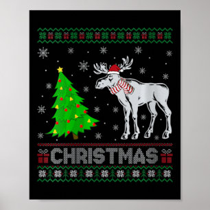 Womens Moose Xmas Tree Lighting Ugly Christmas Swe Poster