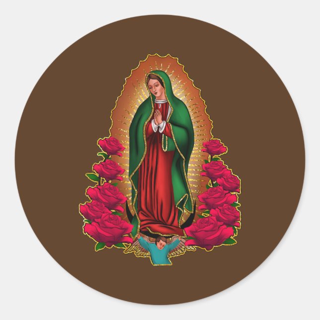 Womens Mother Madre Virgen de Guadalupe Virgin Classic Round Sticker (Front)