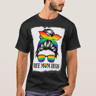 Womens Mother's Day Free Mum Hugs Messy Bun Lgbt P T-Shirt