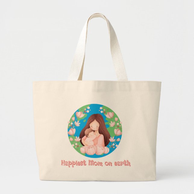 Womens Mother's Day Happiest Mum On Earth Large Tote Bag (Front)