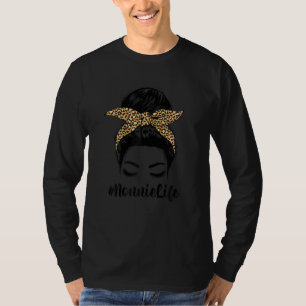 Womens Mother's Day Nonnie Life Messy Bun Leopard T-Shirt