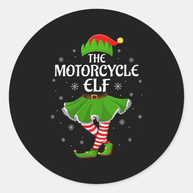 Womens Motorcycle Elf Christmas Family Girls Women Classic Round Sticker (Front)