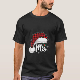 Womens Mrs And Mr Santa Hat Buffalo Plaid Christma T-Shirt