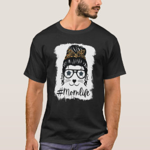 Womens Mum Life Messy Bun Soccer Bleached Mothers T-Shirt