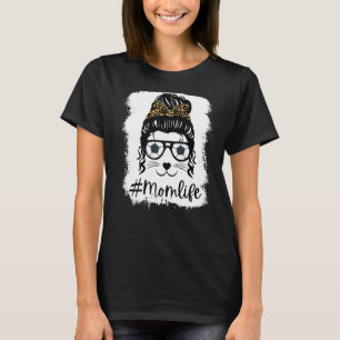Womens Mum Life Messy Bun Soccer Bleached Mothers T-Shirt