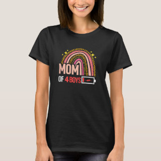 Womens Mum Of 4 Boys Leopard Rainbow  From Son Mot T-Shirt