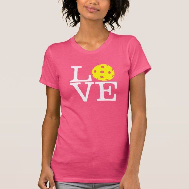Women's Mum Pickleball T-shirt: "LOVE" (Pink) T-Shirt (Front)