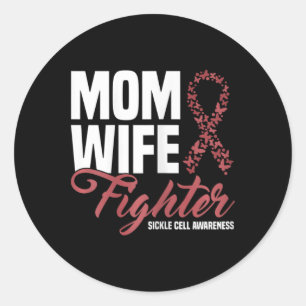 Womens Mum Wife Fighter Burgundy Ribbon Sickle Cel Classic Round Sticker
