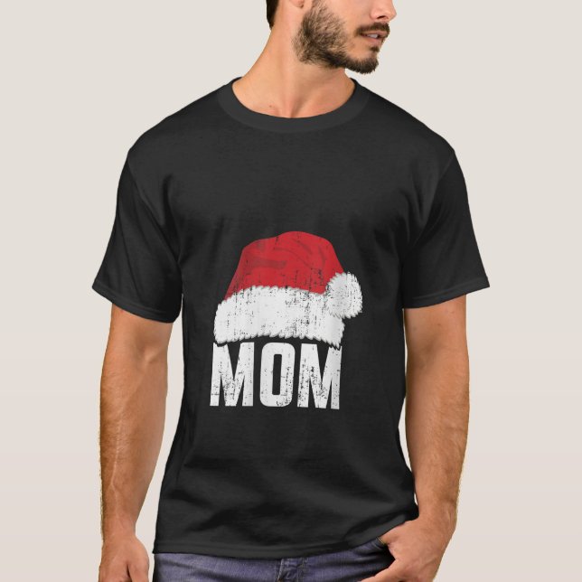 Womens Mum with santa claus hat matching family ch T-Shirt (Front)