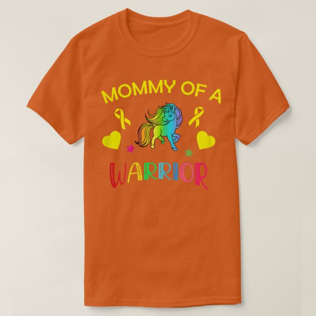 Womens Mummy of a Warrior Childhood Cancer unicorn T-Shirt (Design Front)