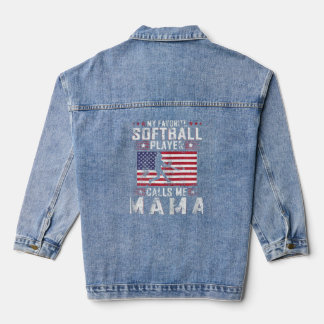 Womens My Favourite Softball Player Calls Me Mama  Denim Jacket