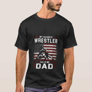 Womens My Favourite Wrestler Calls Me Dad USA Flag T-Shirt