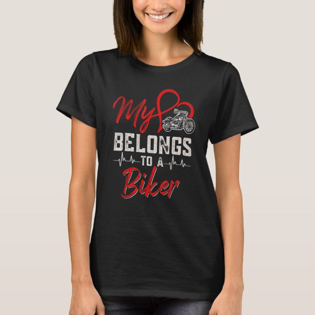 Womens My Heart Belongs To A Biker Wife Girlfriend T-Shirt (Front)