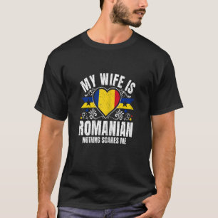 Womens My Wife Is Romanian Pride Flag Heritage Roo T-Shirt