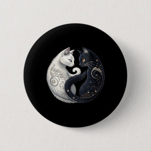 Womens Mystical Yin Yang Cat Symbol Black White 6 Cm Round Badge