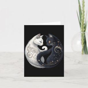 Womens Mystical Yin Yang Cat Symbol Black White Card