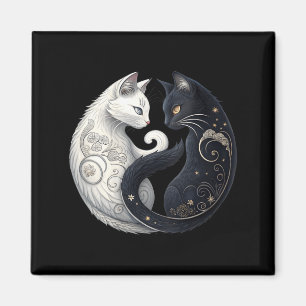 Womens Mystical Yin Yang Cat Symbol Black White Magnet