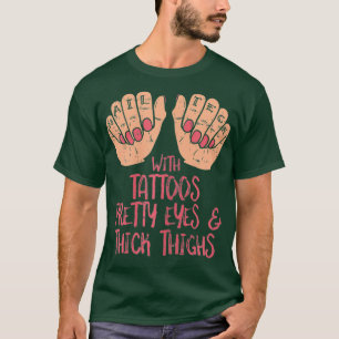 Womens Nail Tech With Tattoos Pretty Eyes Thick T-Shirt