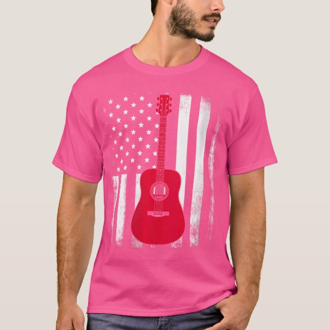 Womens National Us Flag American Acoustic Guitar V T-Shirt (Front)
