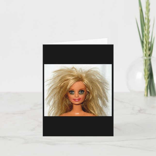 Women's new funny distressed blonde doll face meme card (Front)