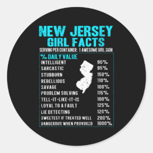Womens New Jersey Girl Facts Funny Birthday Gift B Classic Round Sticker