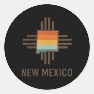 Womens New Mexico Zia Symbol Retro Sunset Vintage Classic Round Sticker