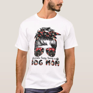 Womens Newfoundland Dog Mum Messy Bun Hair Glasses T-Shirt