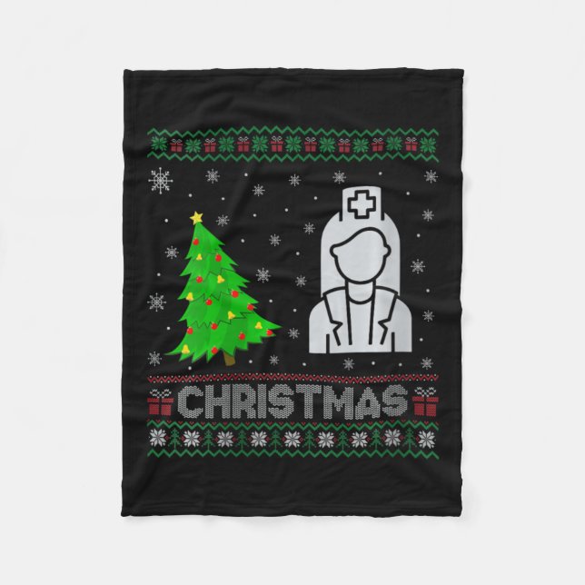 Womens Nicu Nurse Xmas Tree Lighting Ugly Christma Fleece Blanket (Front)