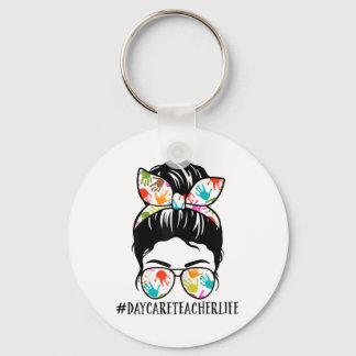 Womens Nn Daycare Teacher Life Messy Bun Mum Woman Key Ring