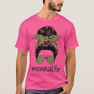 Womens nonnalife Life Messy Bun with Leopard nonna T-Shirt
