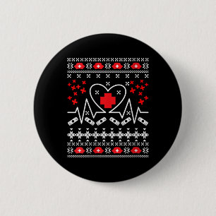 Womens Nurse Heartbeat - Ugly Christmas Sweater 6 Cm Round Badge