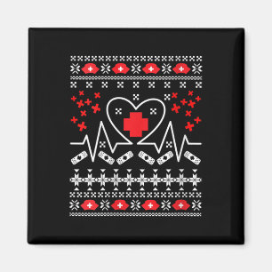 Womens Nurse Heartbeat - Ugly Christmas Sweater Magnet