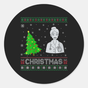 Womens Nurse Practitioner Xmas Tree Lighting Ugly  Classic Round Sticker