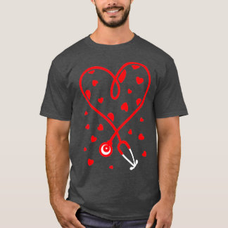 Womens Nurse Stethoscope Heart Valentine's Day Nur T-Shirt