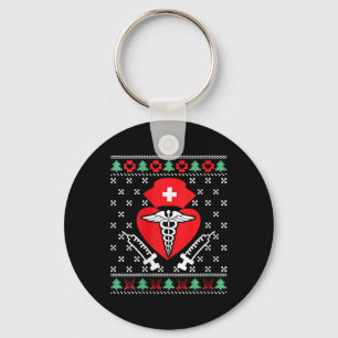 Womens Nurse Ugly Christmas Sweater  Key Ring