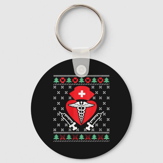 Womens Nurse Ugly Christmas Sweater  Key Ring (Front)