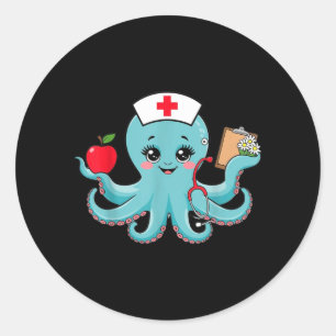 Womens Octopus Nurse Cute Animal Nursing Cartoon Classic Round Sticker