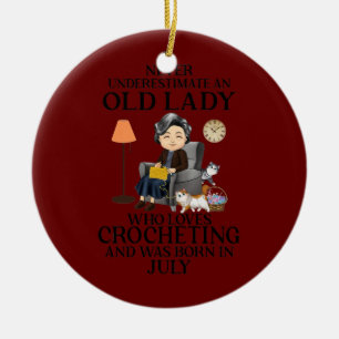 Womens old lady loves crocheting born in july ceramic tree decoration