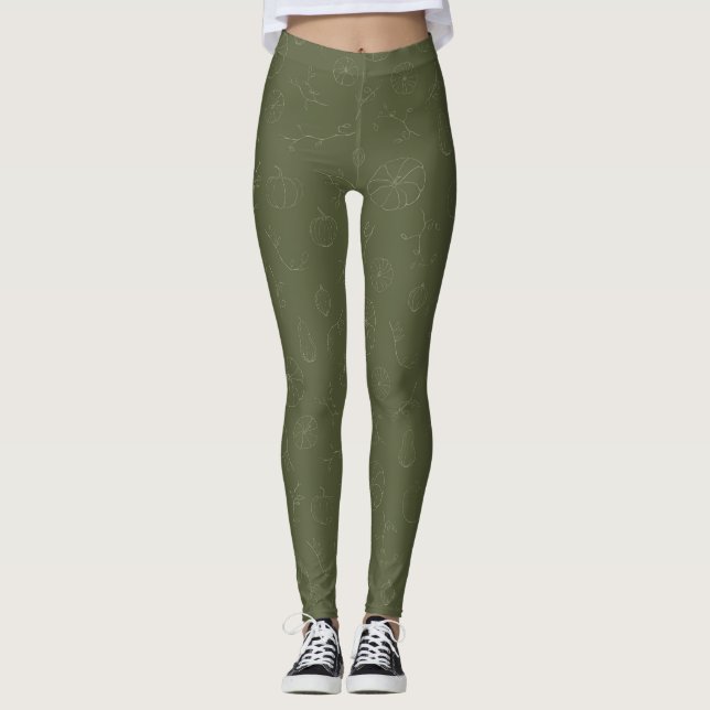 Women's Olive Hand Drawn Leggings (Front)