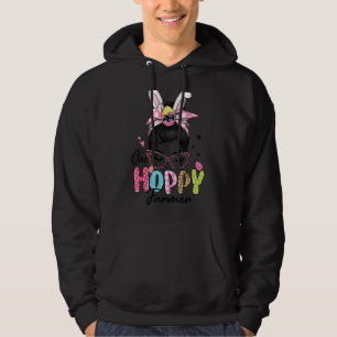 Womens One Hoppy Farmer Farm Messy Bun Hair Bunny Hoodie