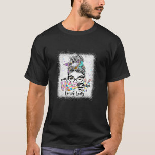 Womens One Hoppy Lunch Lady Bunny Messy Bun Easter T-Shirt
