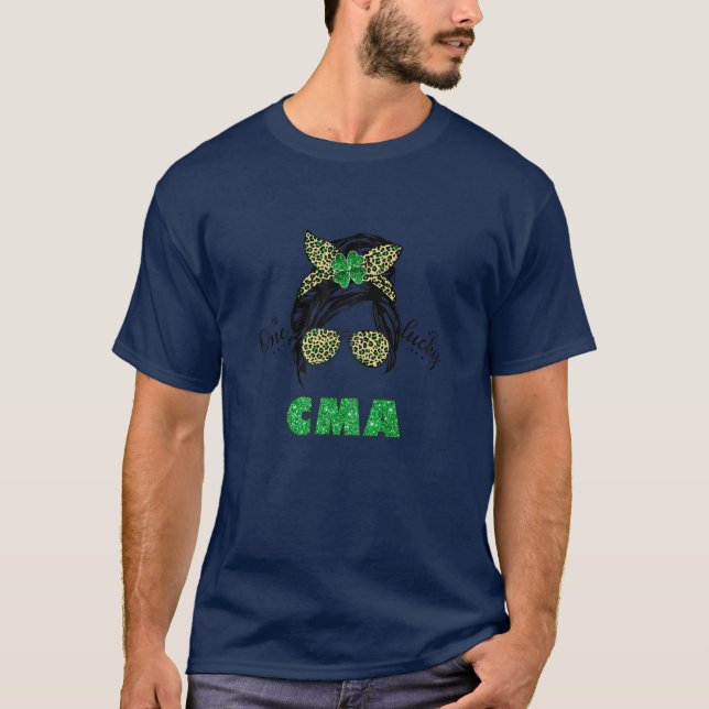 Womens One Lucky CMA Messy Bun Leopard St Patrick T-Shirt (Front)