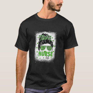 Womens One Lucky Teacher Patricks Day Nurse Messy T-Shirt