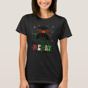 Womens One Merry Mental Health Nurse Buffalo Plaid T-Shirt