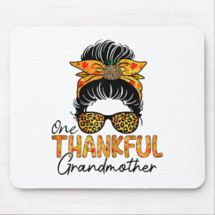 Womens One Thankful Grandmother Leopard Messy Bun Mouse Pad